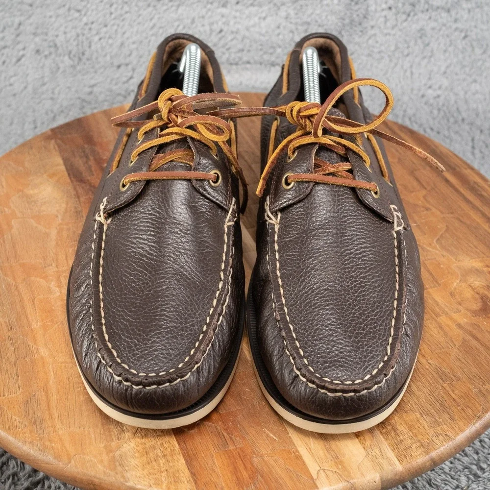 Polo Ralph Lauren Bienne II Men's Brown Leather Slip-On Boat Shoes, Size 11 D